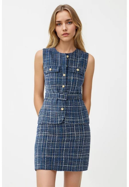 Къса права пола - Бял/Тъмносин