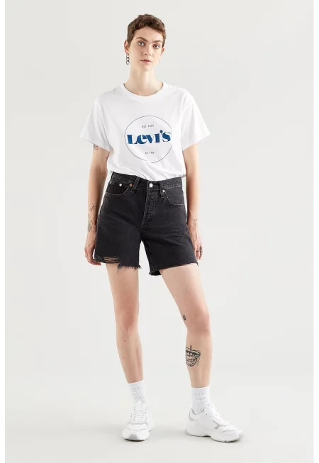 Къси дънки 501® с висока талия - Избеляло черно