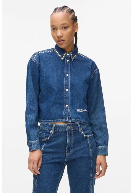 Късо дънково яке с нитове