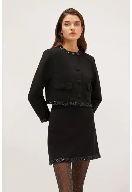 Късо сако с пайети - Черен
