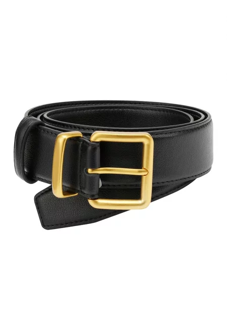 Кожен колан с метална тока - Черен