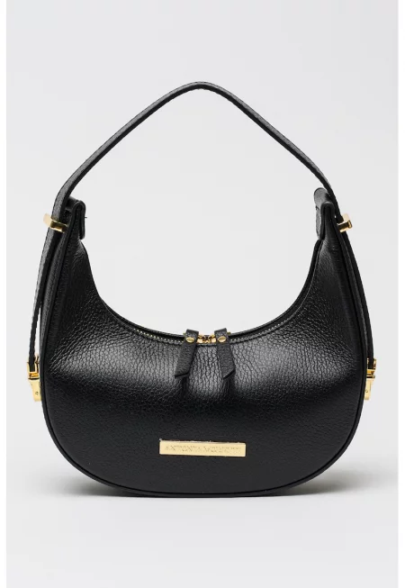 Кожена чанта през рамо с лого - Черен