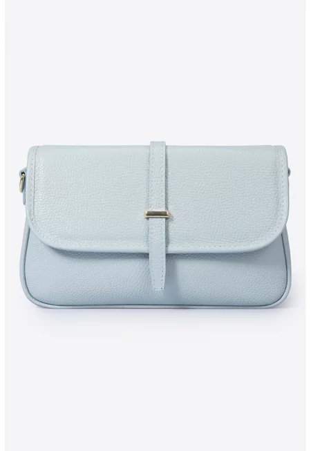 Кожена чанта през рамо с релеф - Ледено синьо