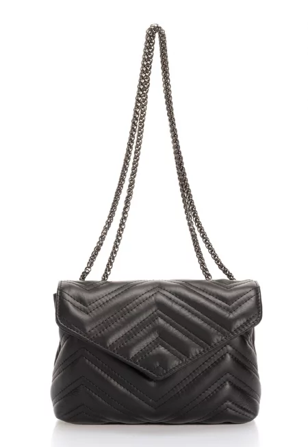 Кожена чанта с конвертируема презрамка с верижка - Черен