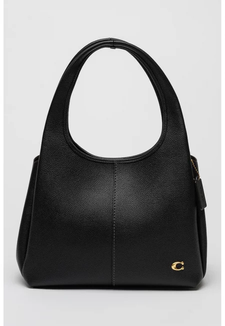 Кожена чанта Zoe тип Хобо с метално лого - Черен - 12x33x19