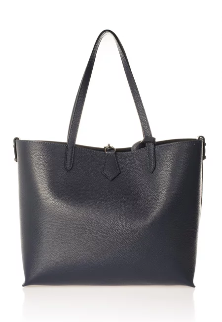 Кожена шопинг чанта с вътрешен несесер - Тъмносин