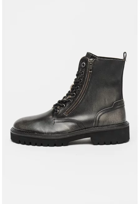 Кожени боти с цип - Избеляло черно