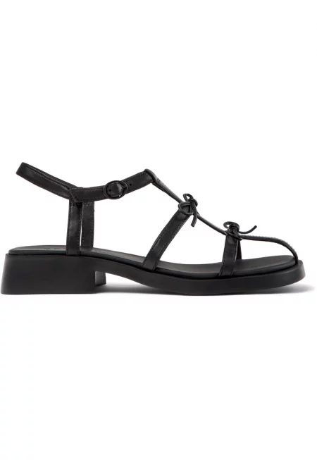 Кожени сандали Dana с панделки - Черен
