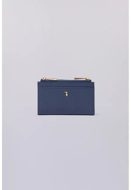 Кожено портмоне с двойно прегъване - Тъмносин