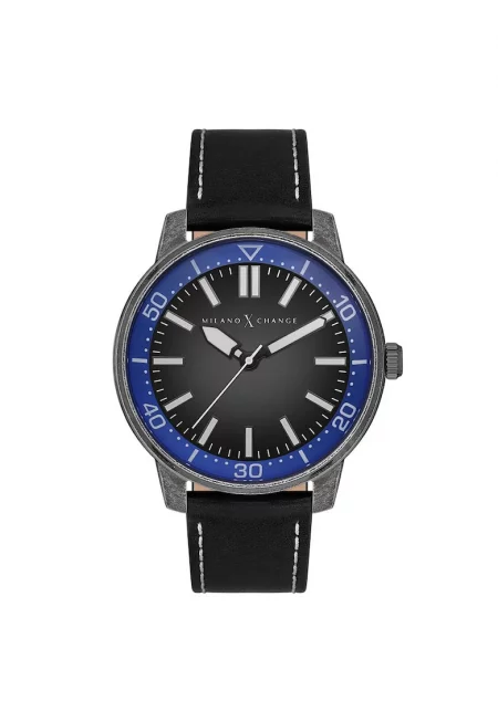 Мъжки часовник  MEX3227 44 мм - стоманен корпус - каишка от екологична кожа - сив - черен
