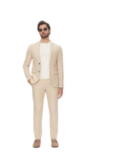 Мъжки костюм -  полиестер/вискоза/лен - бежов