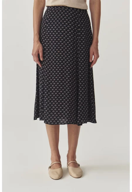 Миди пола с десен - Черен/Светло бежово