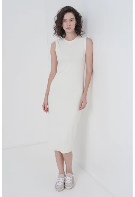 Миди права рокля с овално деколте - Бледожълт