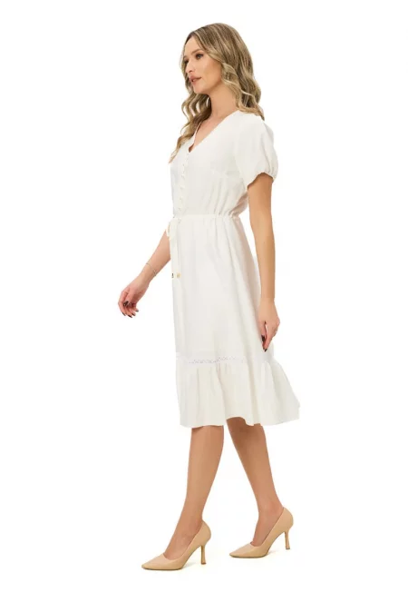 Миди рокля Nancy с шпиц - Бял