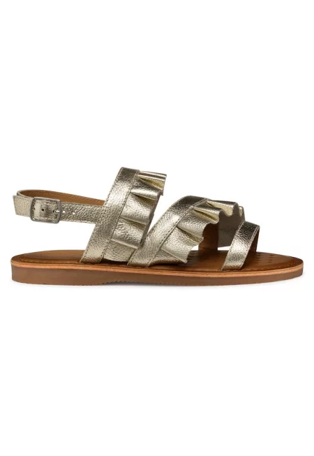 Момичешки сандали - J55BSB-00044 -  Естествена кожа - Златист - Златист