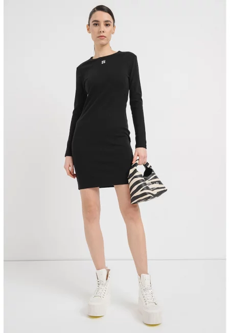 Памучна рокля с дълги ръкави - Черен