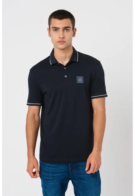 Памучна тениска с лого - Тъмносин