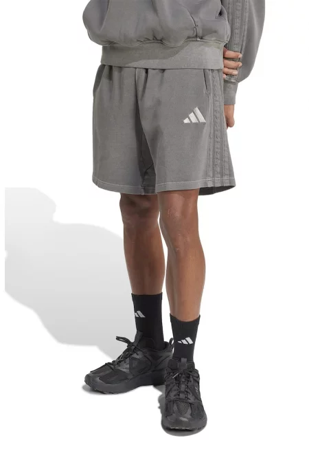 Памучни бермуди с лого - Светло сив