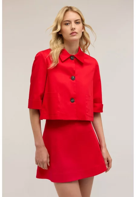 Памучно яке с къси ръкави - Червен