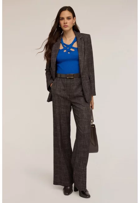 Панталон палацо с висока талия - Тъмнокафяв