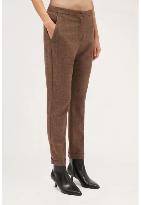 Панталон с висока талия - Сив/Бледочервен