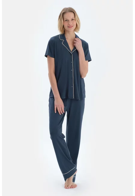 Пижама с контрасти - Тъмносин/Мръснобял