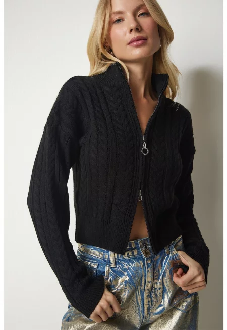 Плетена жилетка с вълна и цип