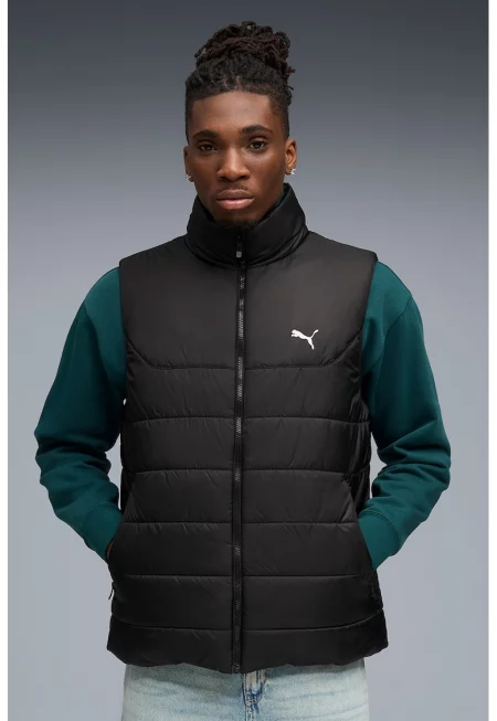 Подплатен елек с висока яка - Черен