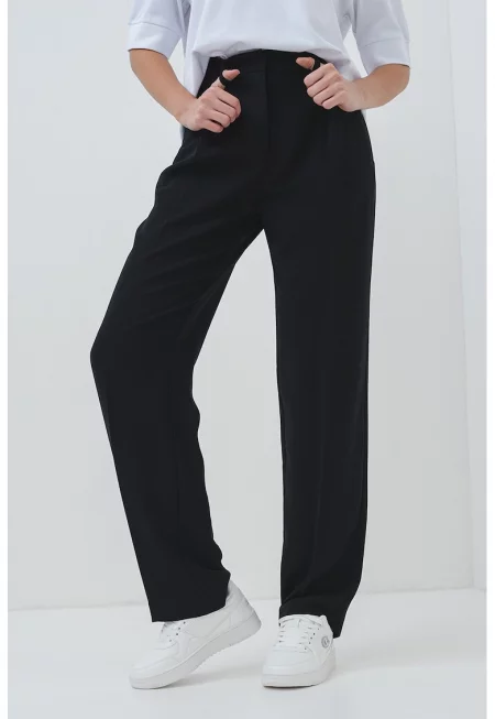 Прав панталон с висока талия - Черен