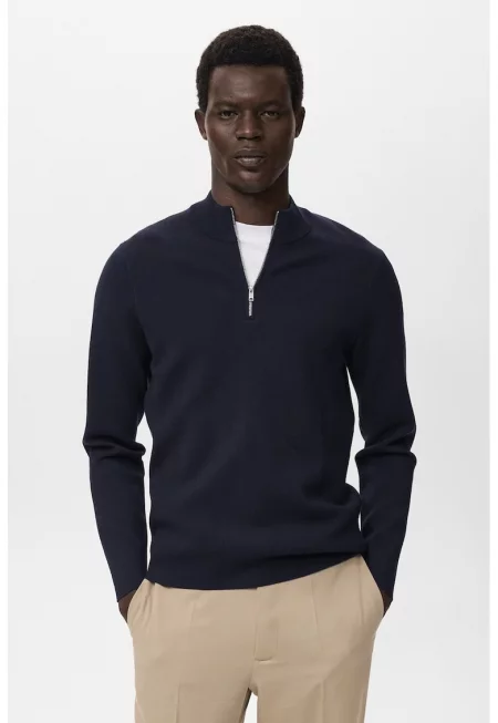 Пуловер с къс цип