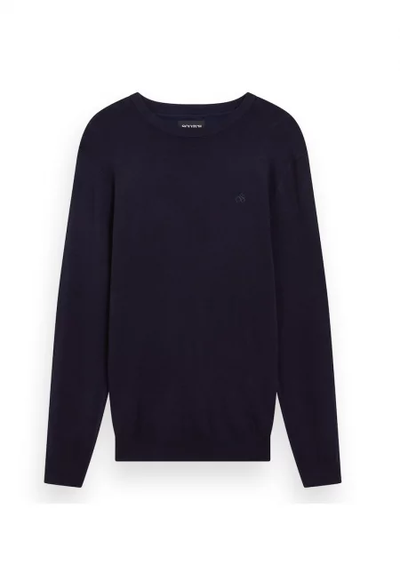 Пуловер с овално деколте - Тъмносин