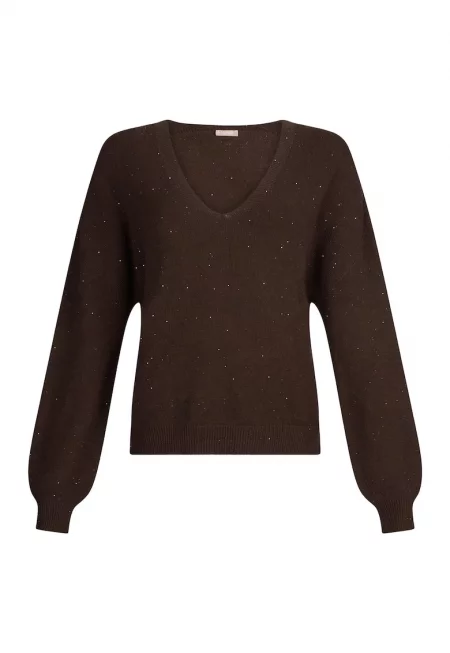 Пуловер с пайети - Тъмнокафяв