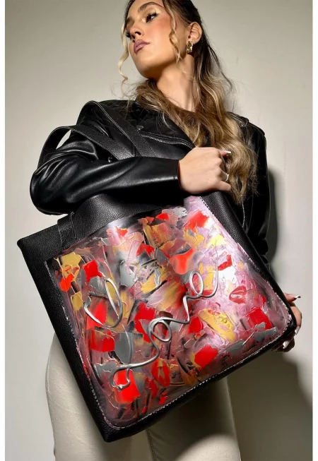 Ръчно рисувана чанта от еко кожа