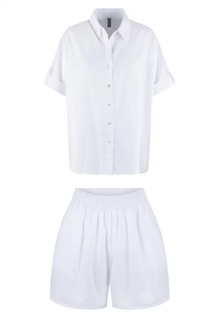 Раирана къса пижама - Мръснобял