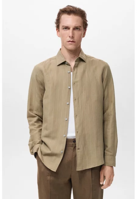 Раирана риза от лен и памук