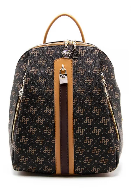 Раница от еко кожа с лого - Черен/Кафяв