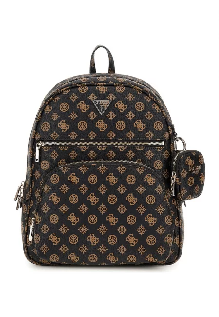 Раница Power Play от еко кожа с лого - Черен/Кафяв