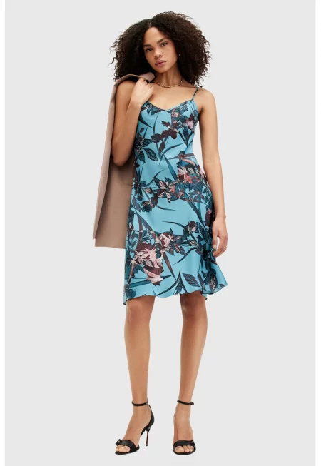 Разкроена рокля Bryony Batu без ръкави - Коняк кафяв/Тюркоаз/Розова сьомга