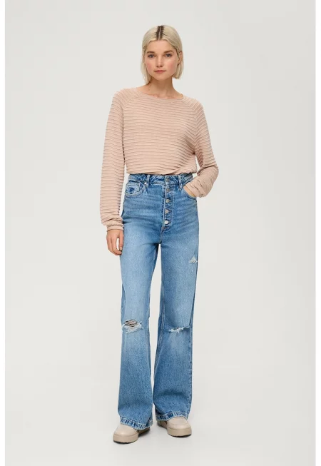 Рипсен пуловер с реглан ръкави