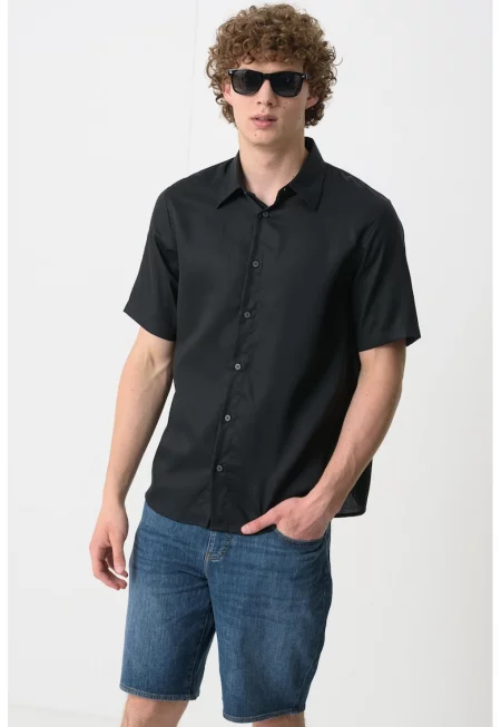 Риза от лиосел с къси ръкави - Черен