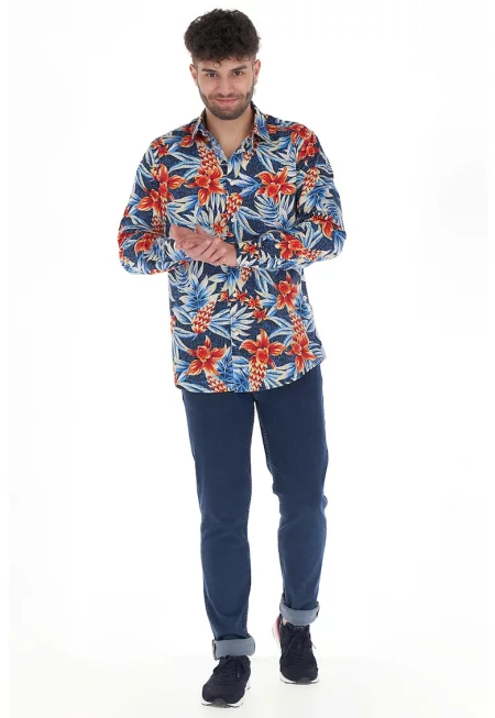 Риза с памук и тропическа шарка