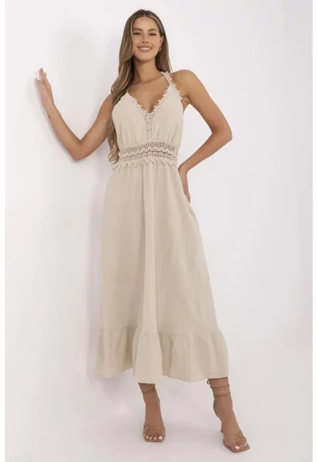 Рокля  памук - бежова - един размер