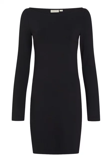 Рокля по тялото с деколте тип лодка - Черен