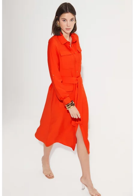 Рокля-риза с връзка - Аленочервен