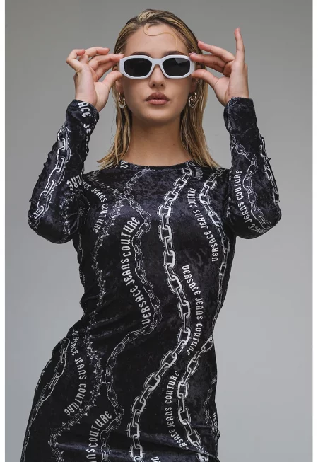 Рокля с дълги ръкави - Избеляло черно/Мръснобял