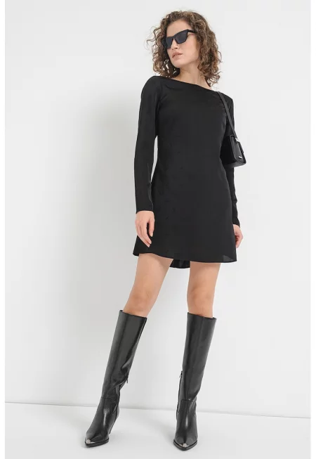 Рокля с деколте тип лодка и лого - Черен