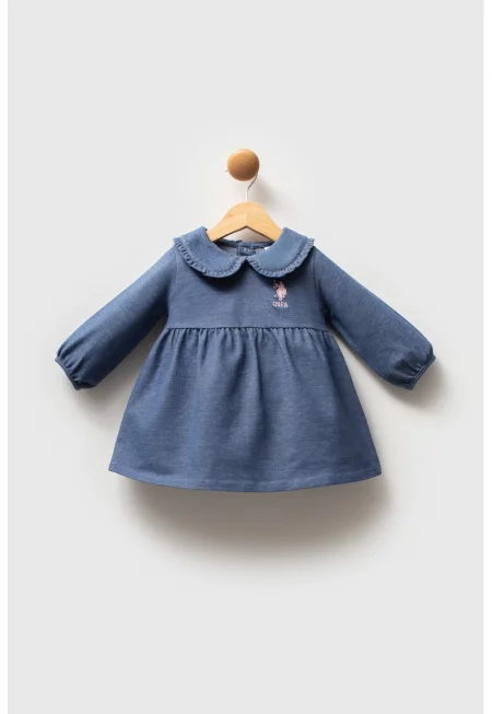 Рокля с памук с яка Peter Pan - Прашно синьо