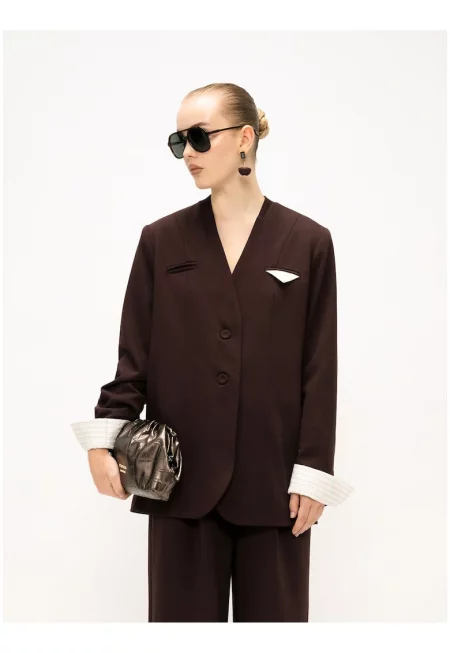 Сако Elora с контрасти - Коняк кафяв