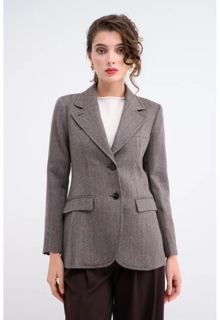 Сако с вълна с копчета - Кафяв меланж