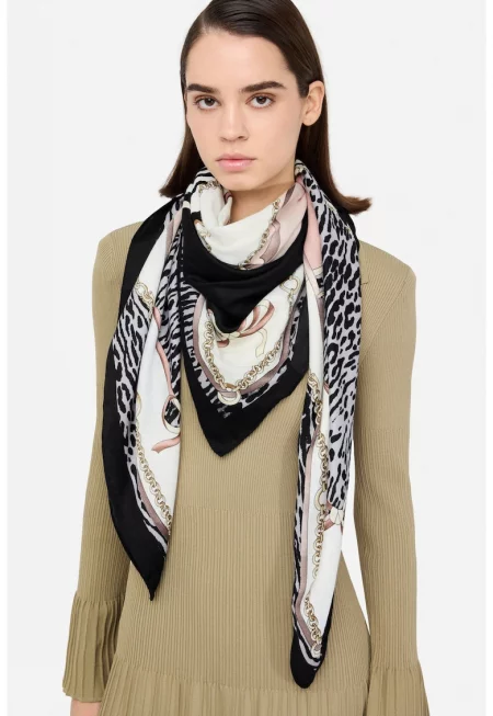 Шал с графика - Бял/Черен